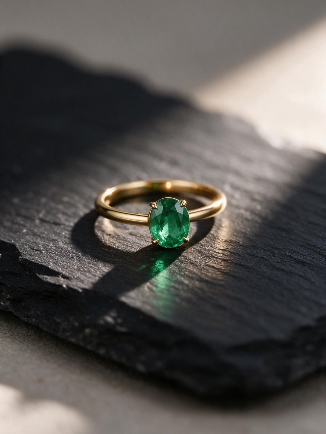 Emerald ring macro shot AI prompt example