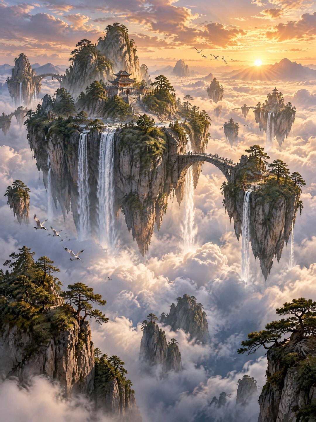 Floating Islands Fantasy Landscape AI prompt example
