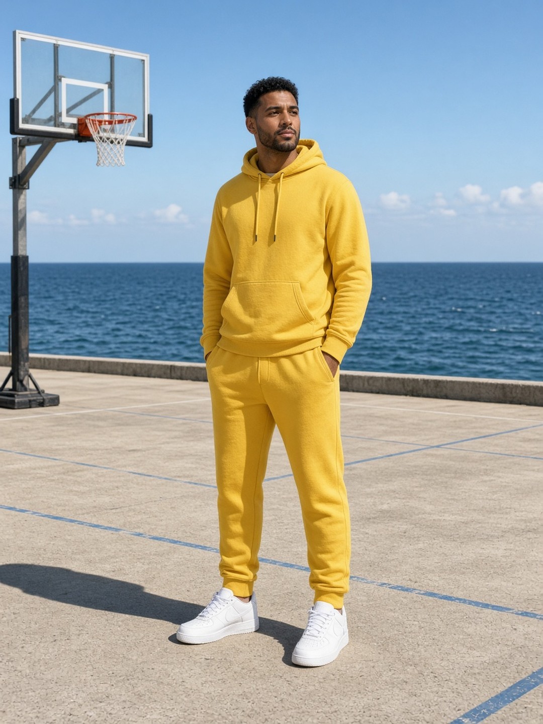 Seaside Basketball Court Background Swap AI prompt example