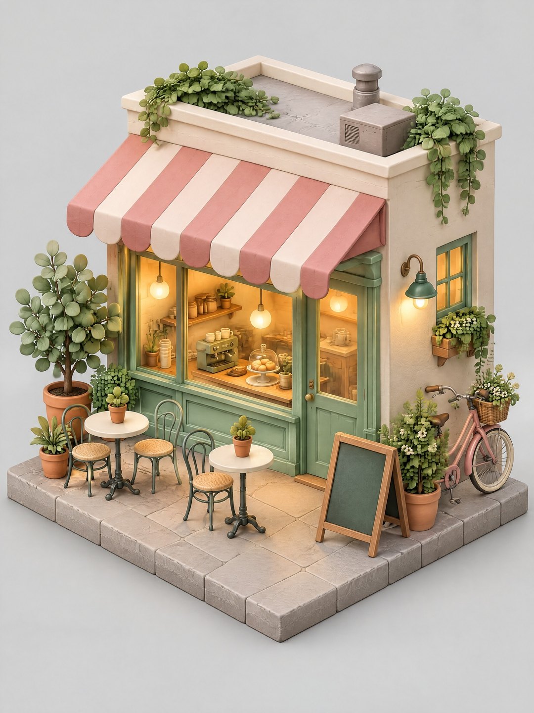 Isometric 3D Coffee Shop Diorama AI prompt example
