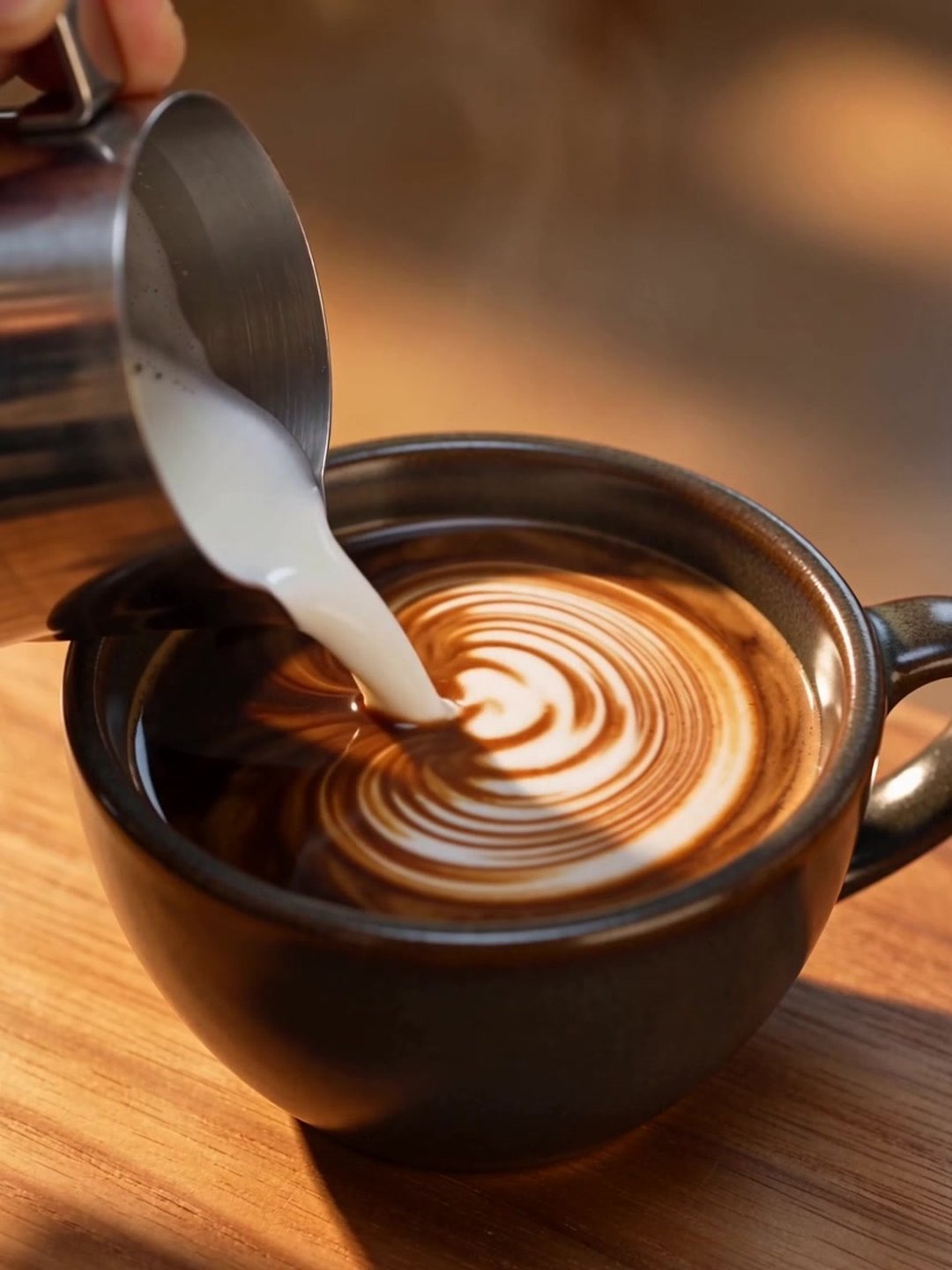 Slow-motion latte art pour AI prompt example
