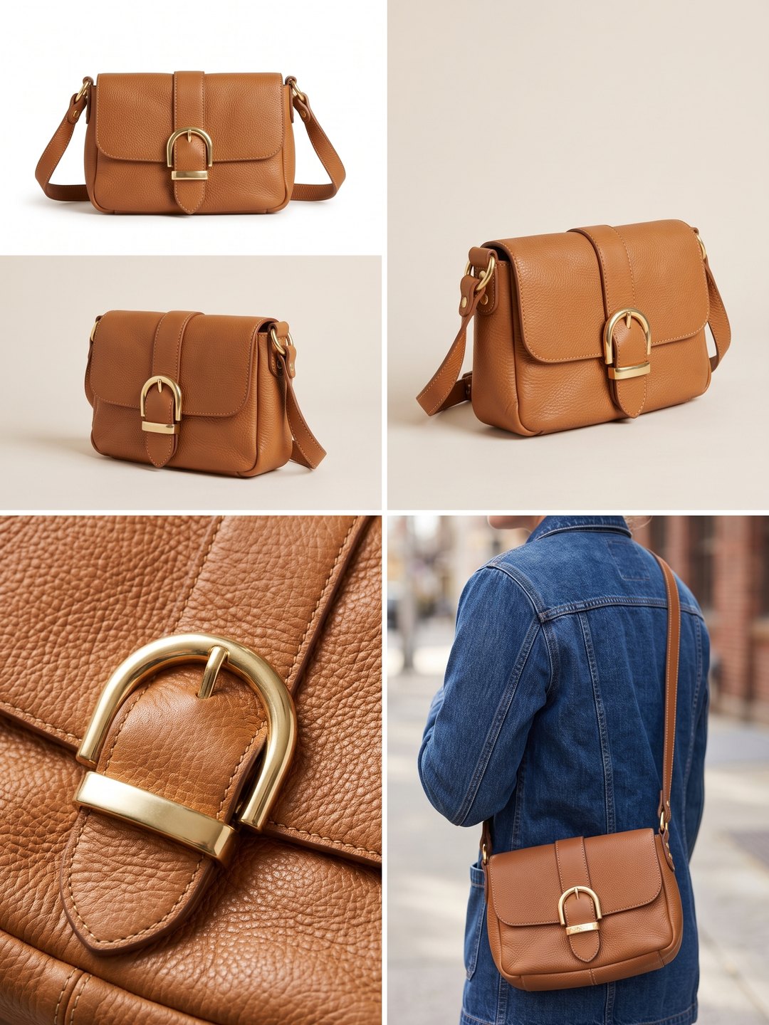 Leather Crossbody Bag Product Image Set AI prompt example