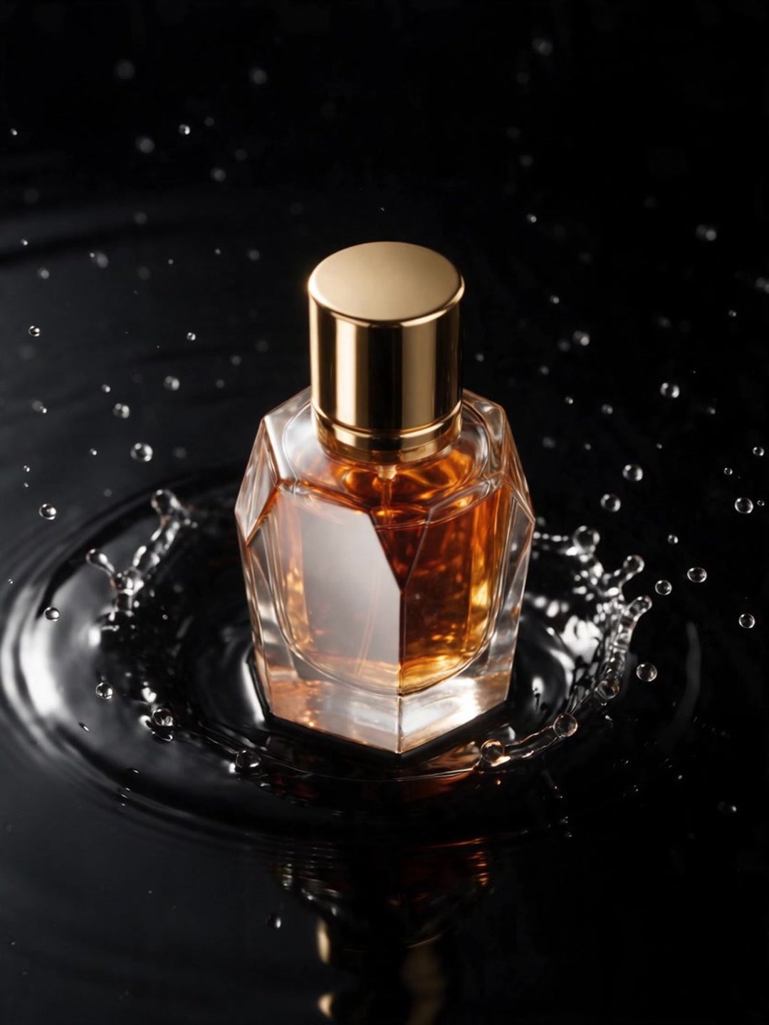 Perfume splash product shot AI prompt example