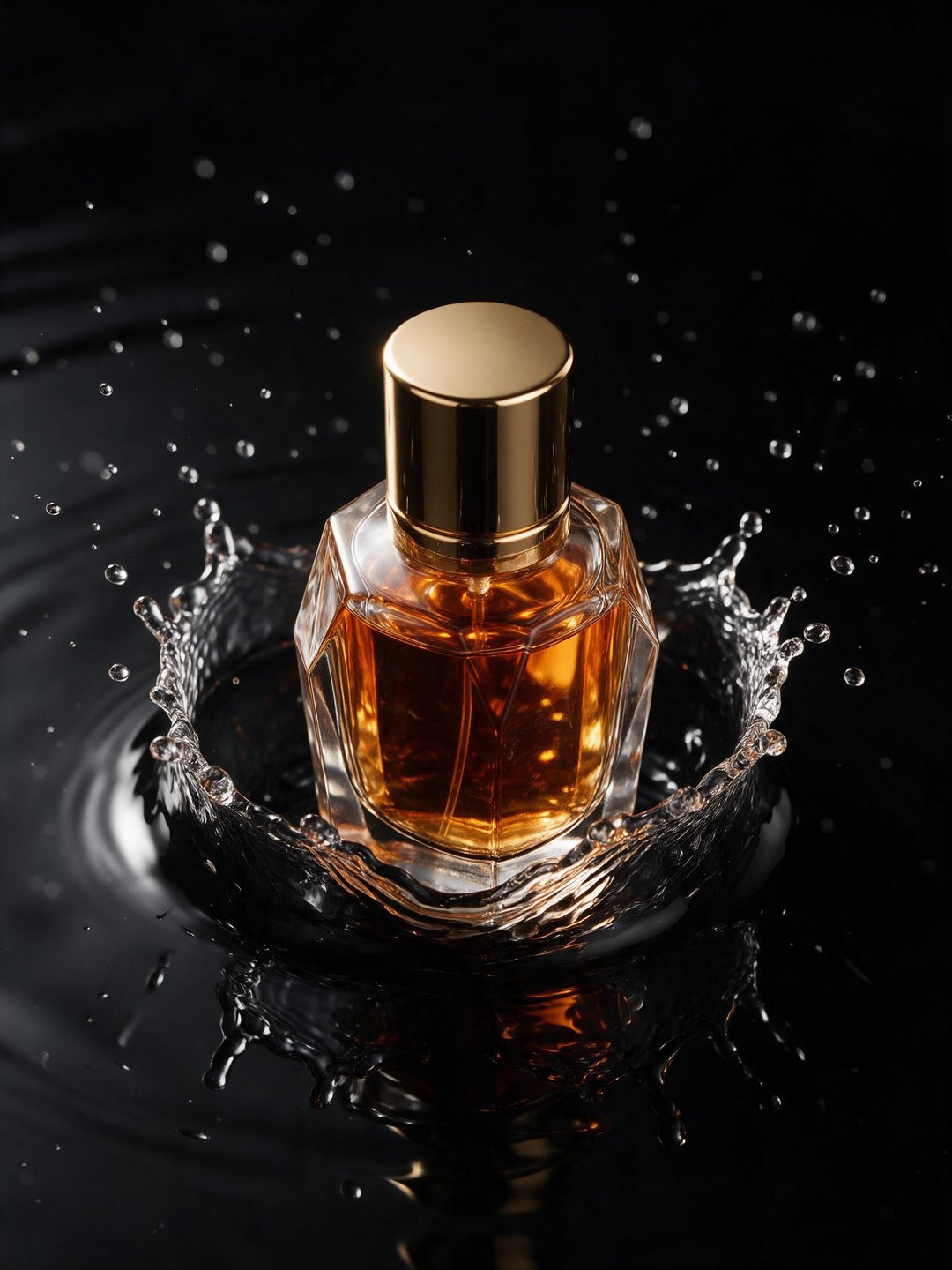 Luxury perfume splash ad AI prompt example