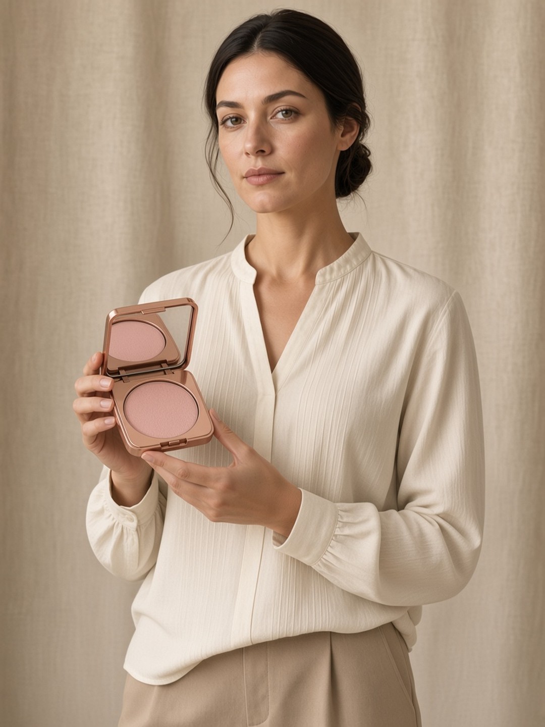 Rose Pressed Powder Presenter Video AI prompt example