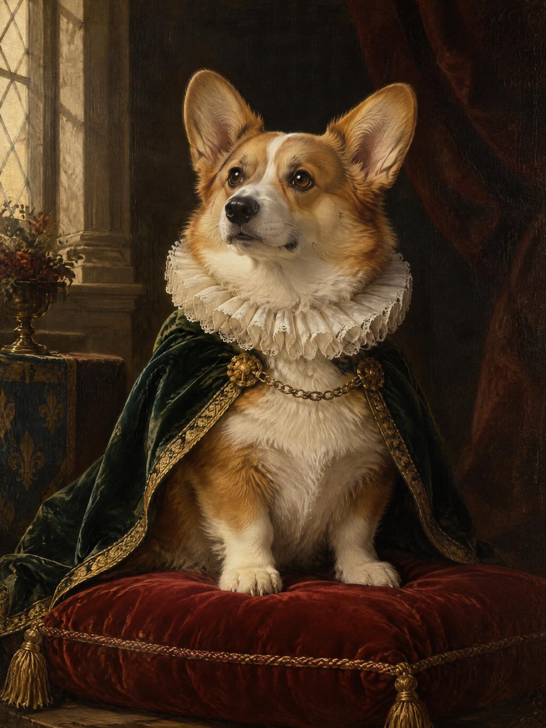 Renaissance Oil Portrait of a Corgi AI prompt example