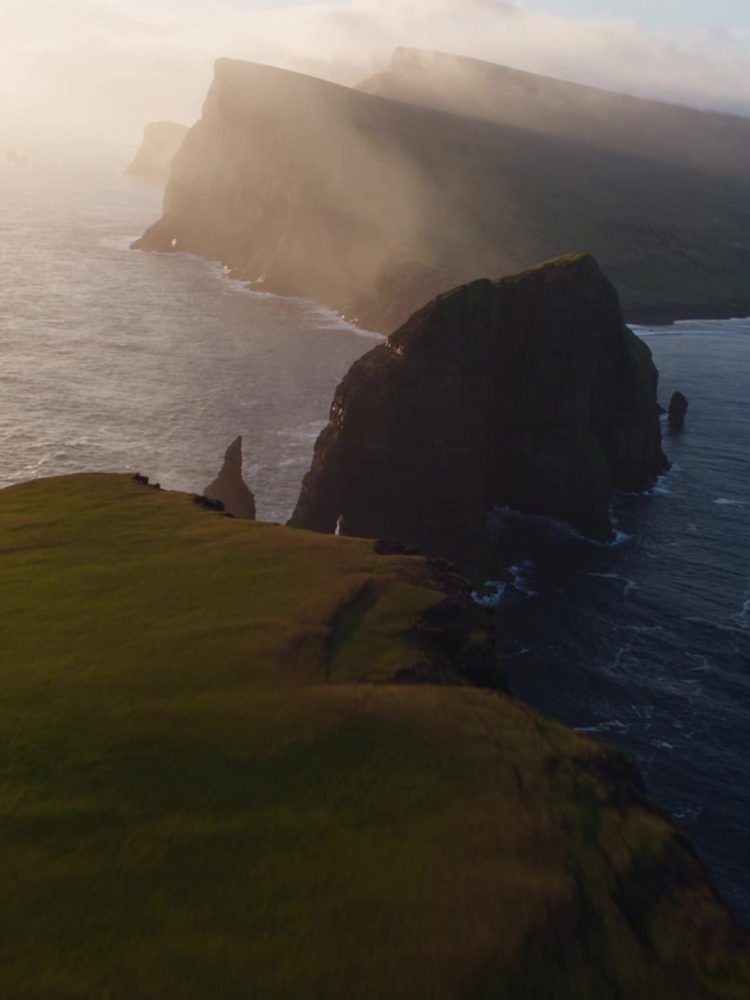 Aerial flight over sea cliffs AI prompt example