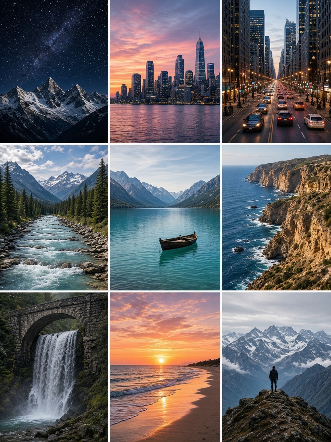 Nine-Panel Travel Storyboard Grid AI prompt example