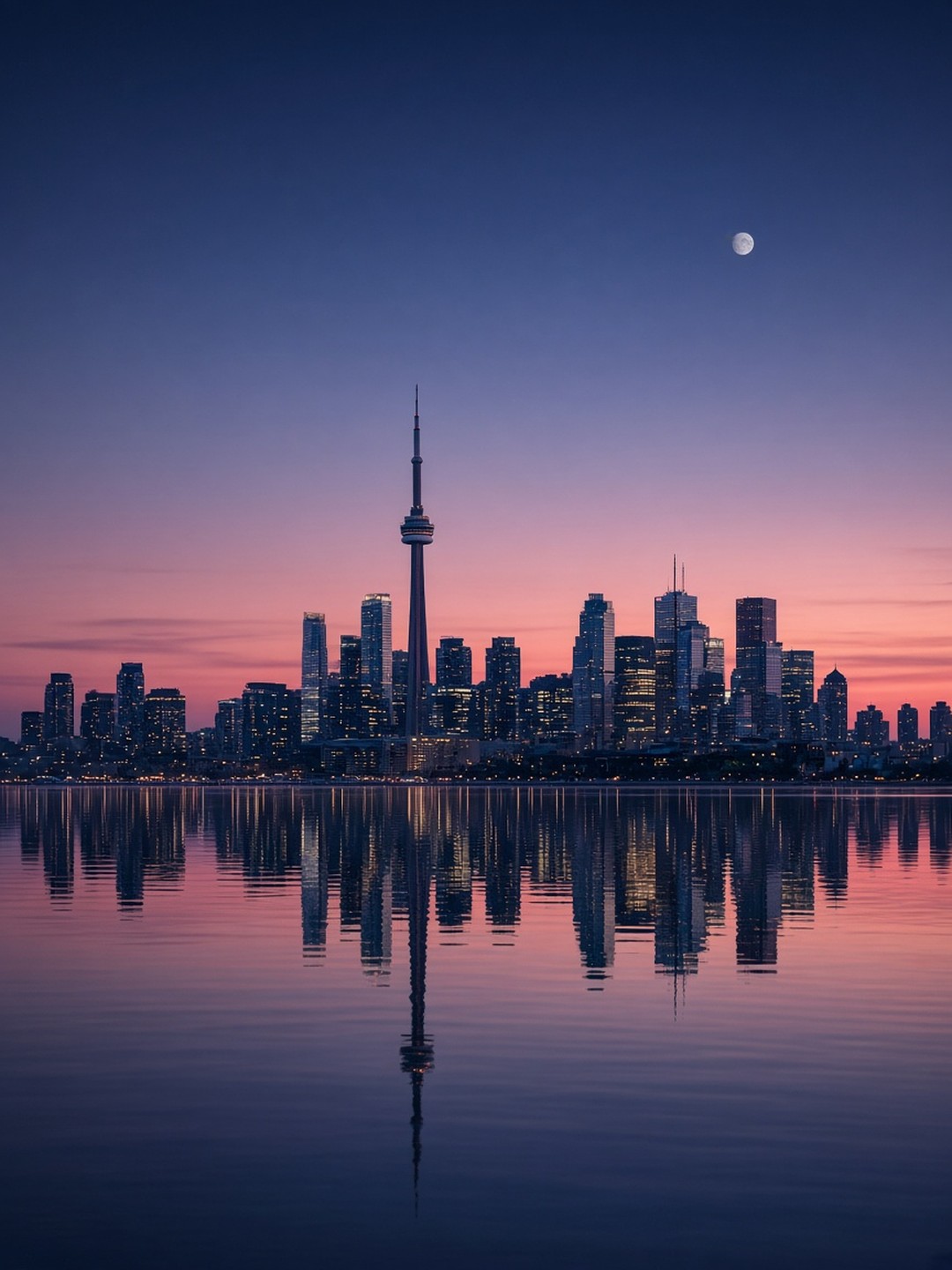Glass Skyline Reflecting at Dusk AI prompt example