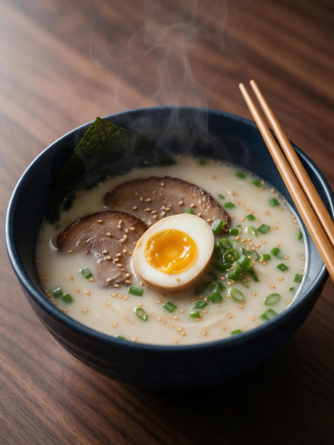 Tonkotsu ramen food photography AI prompt example
