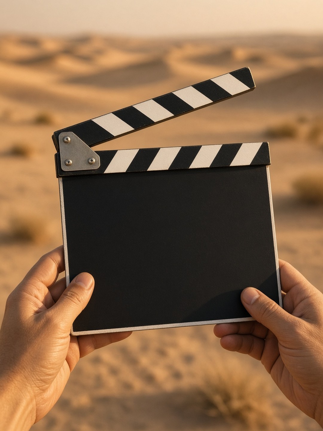 Golden-Hour Regrade of a Desert Clapperboard Shot AI prompt example