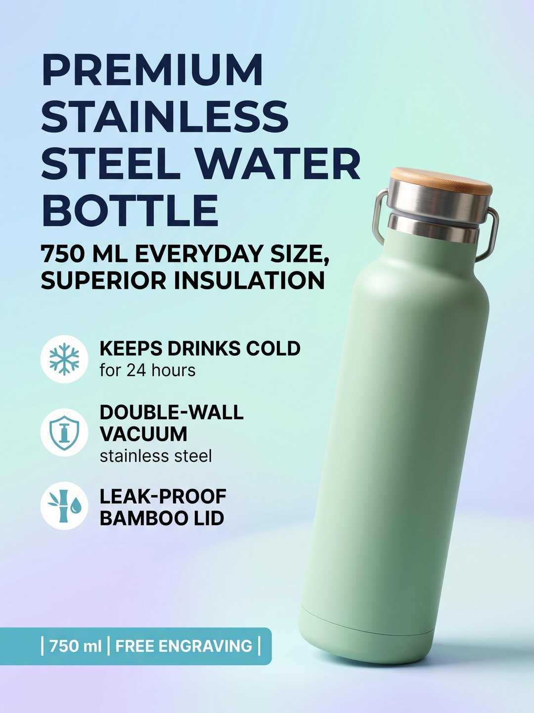 Insulated Water Bottle Listing Hero Image AI prompt example