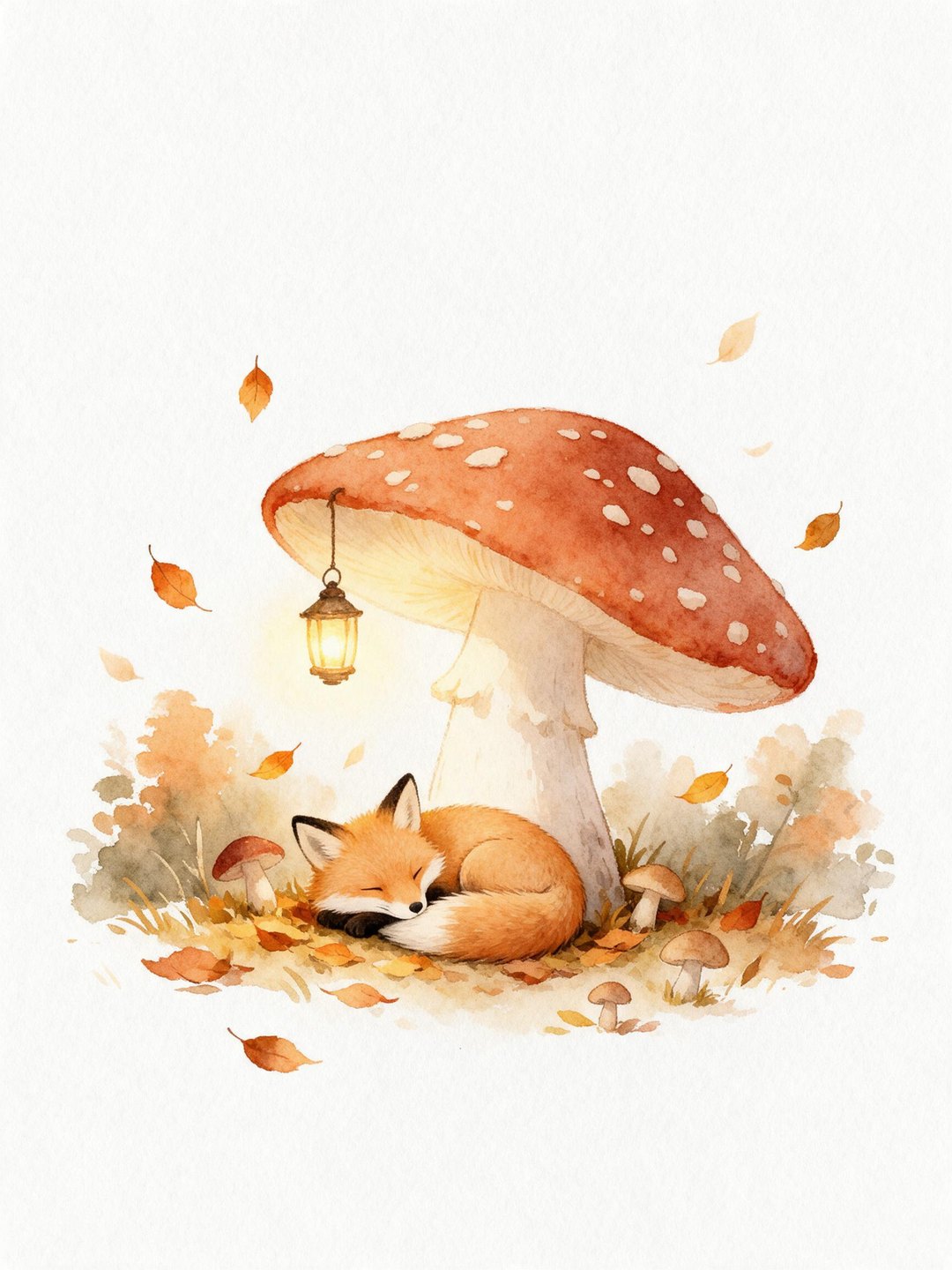 Watercolor fox illustration AI prompt example
